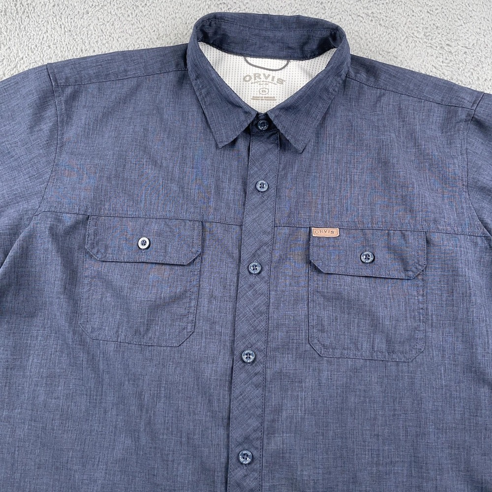 Orvis Shirt Mens Extra Large Blue Short Sleeve Button Down Fishing Performance